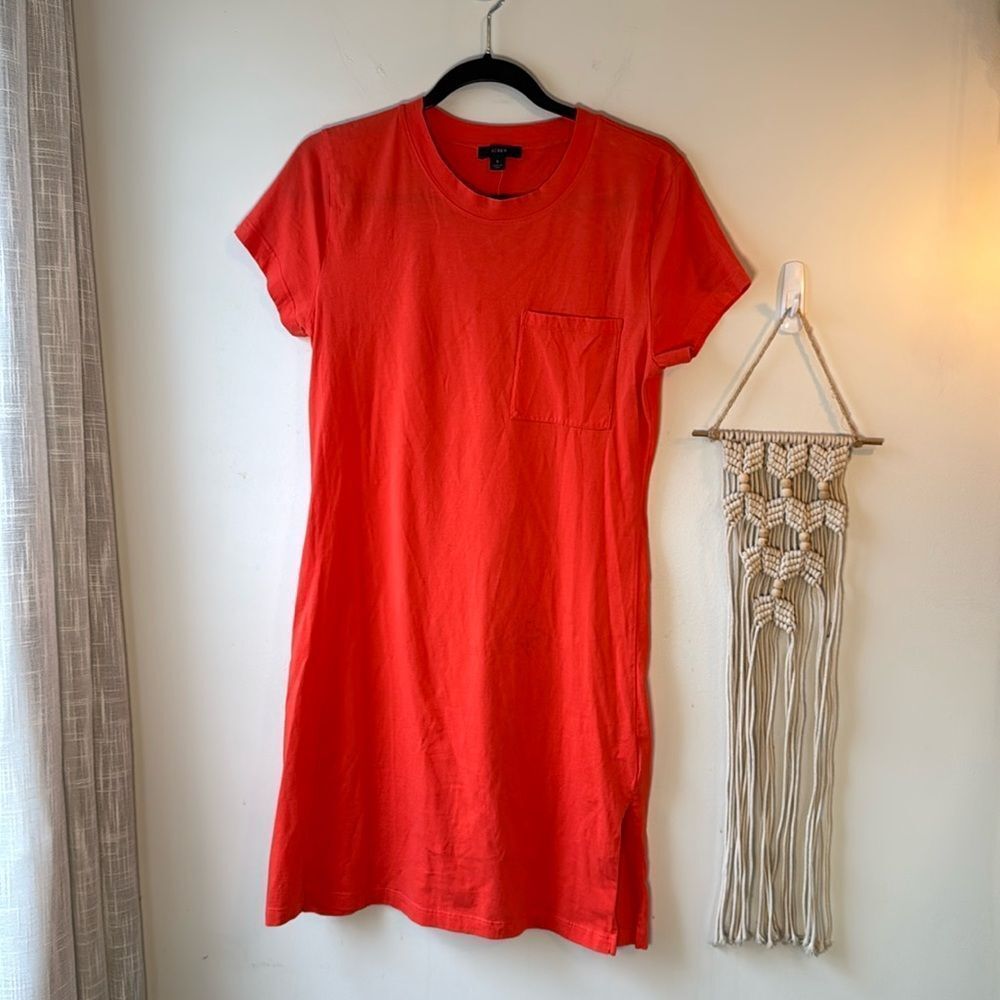 EUC J. Crew Tomato Red Short Sleeve Cotton Crewneck Mini Dress Small